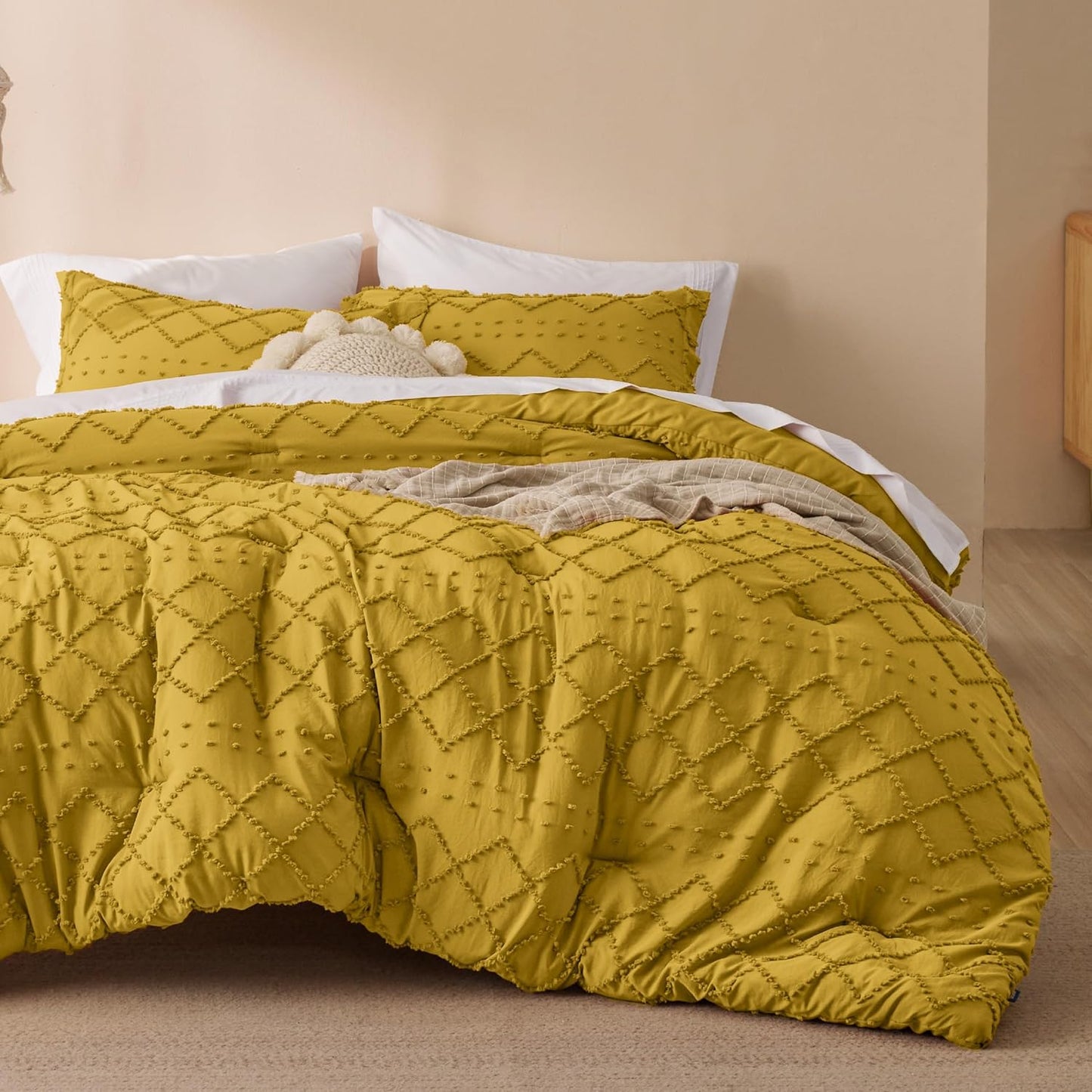 Bedsure Queen Comforter Set - Mustard Yellow Boho Bedding