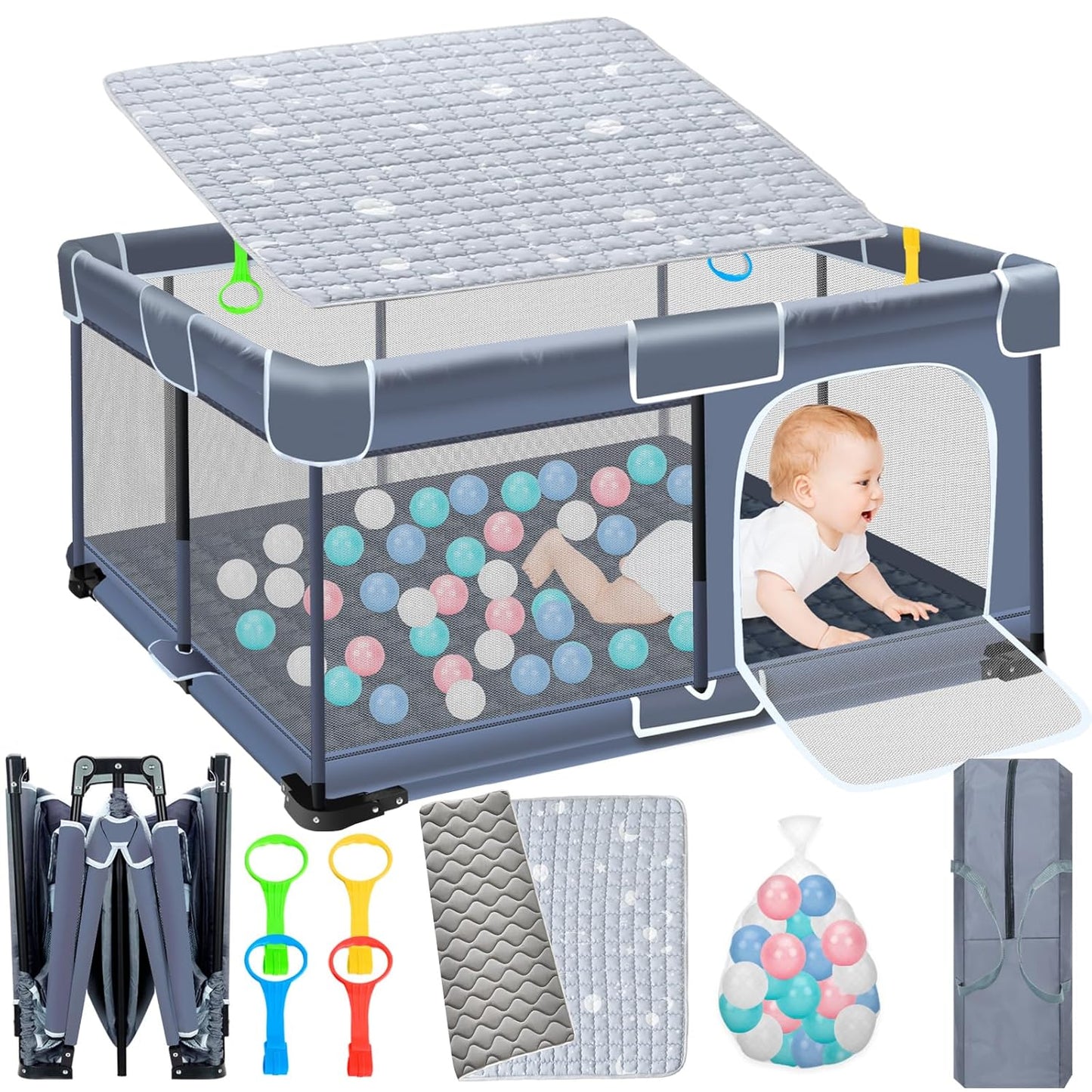 Foldable Baby Playpen with Mat for Safe Play and Learning