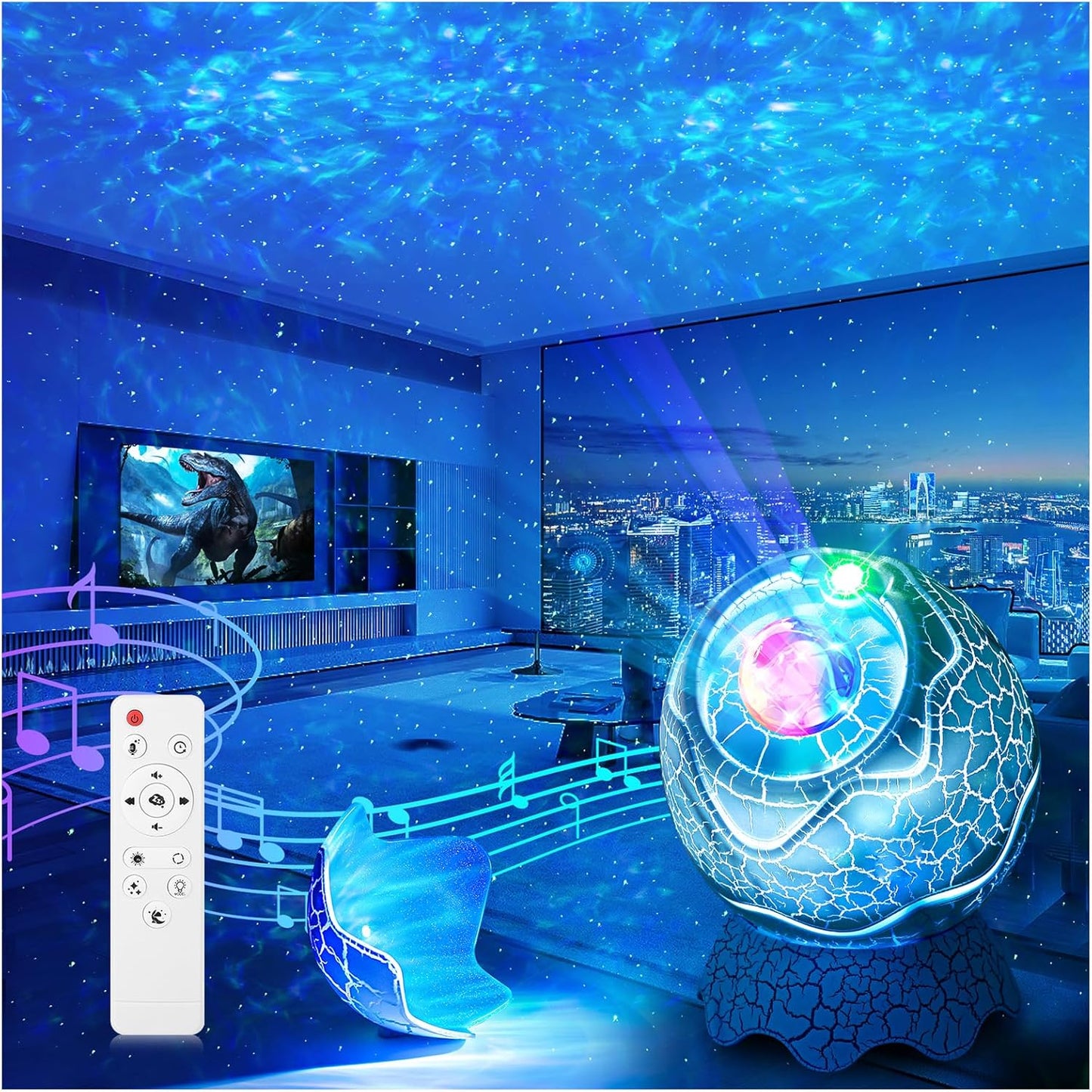 Remote Star Projector: 16 Colors, White Noise, Bluetooth