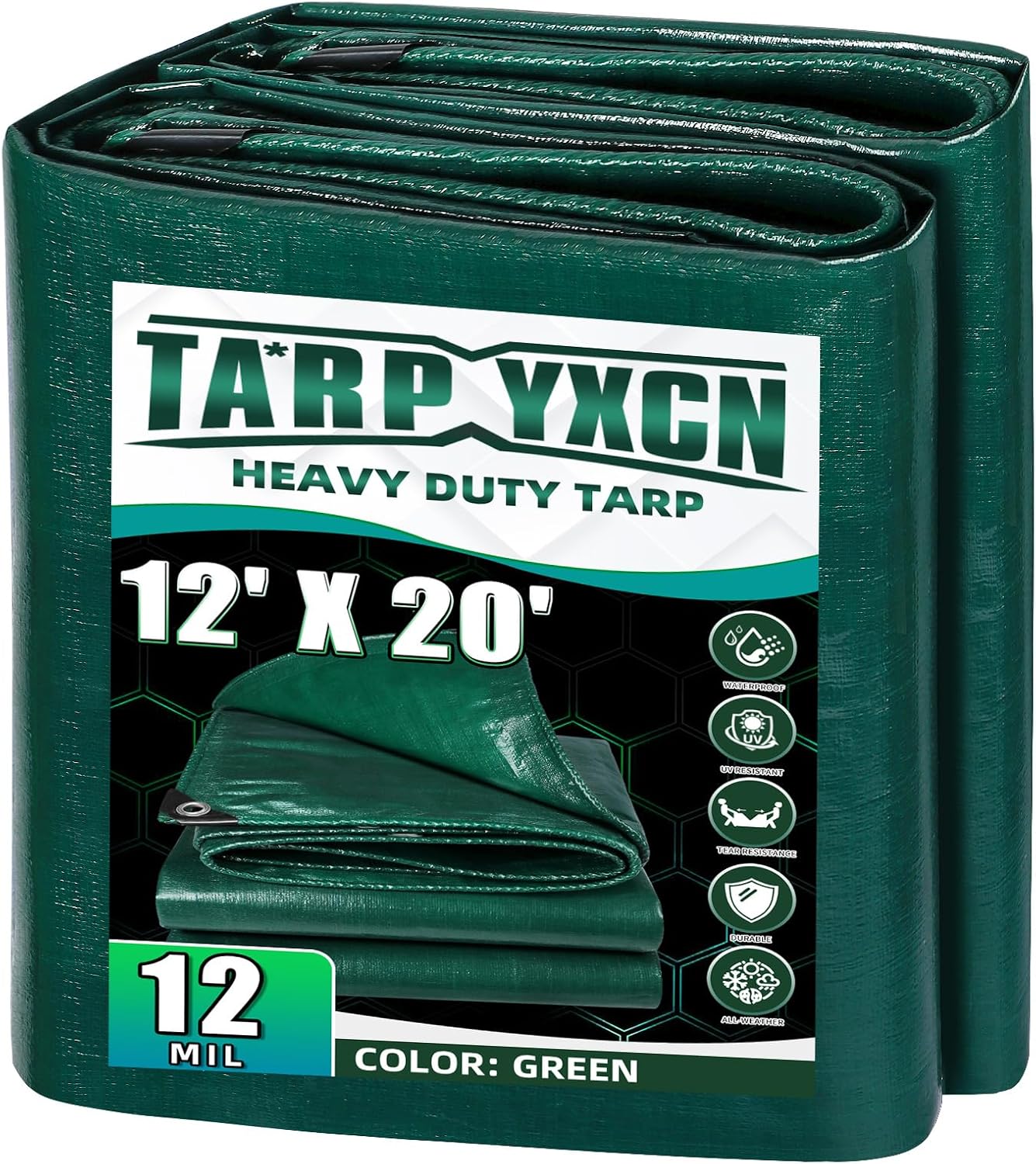 Green Heavy Duty Tarp 12x20 Feet for All Weather Protection
