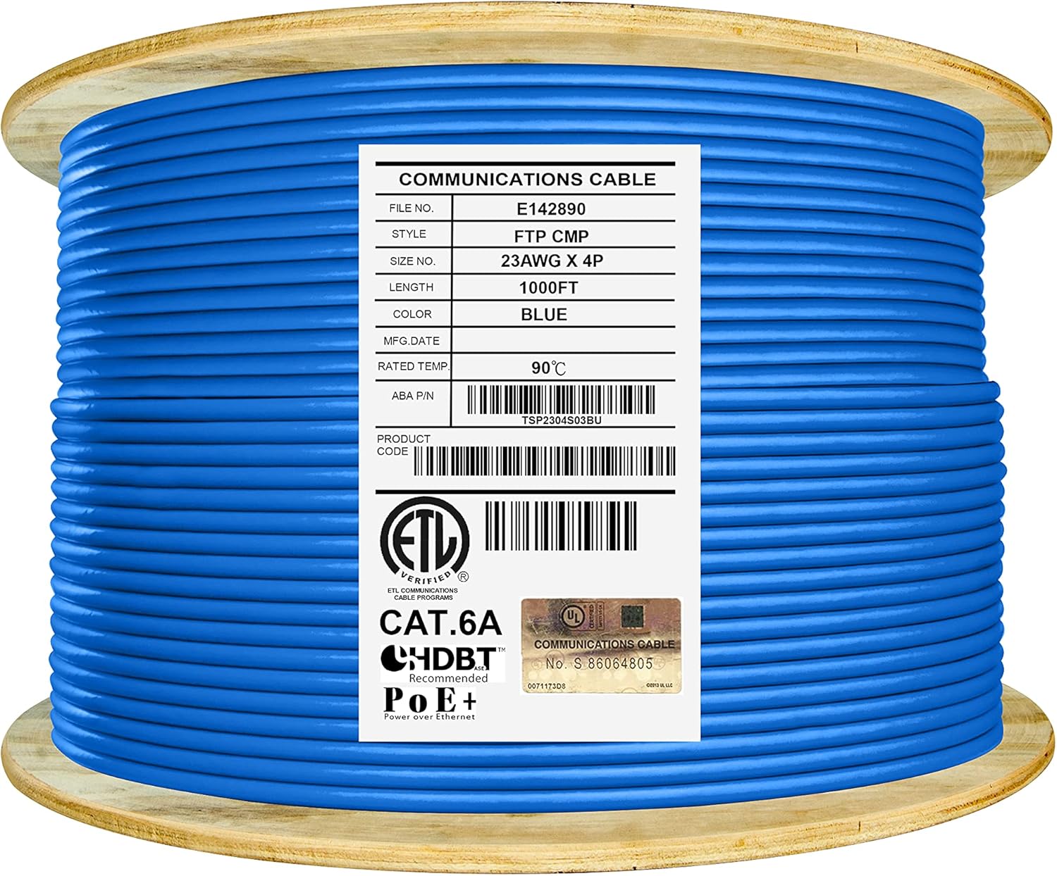 Elite Cat6A Shielded Plenum 1000ft Bulk Ethernet Cable Reel