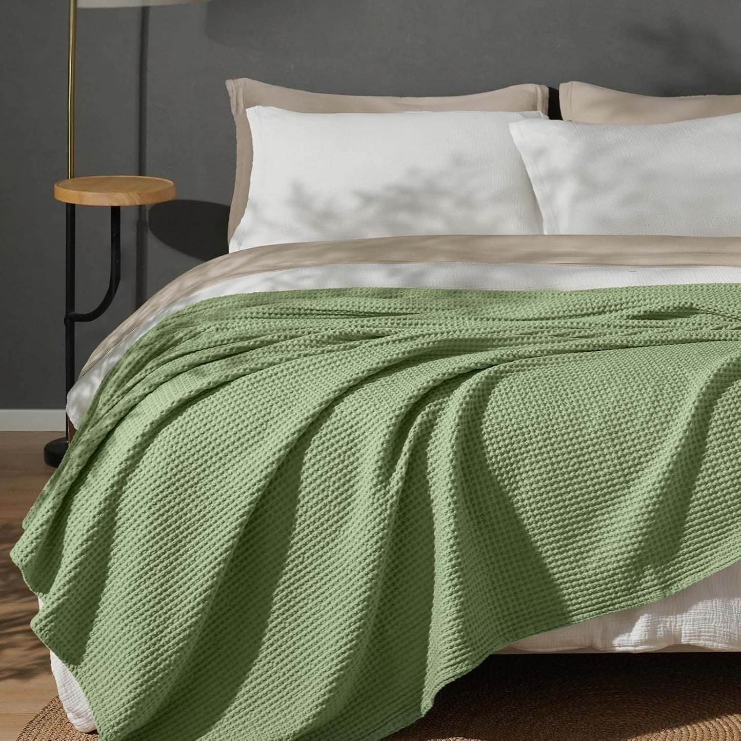PHF Pre-Washed Cotton Waffle Weave Blanket for Cozy Comfort