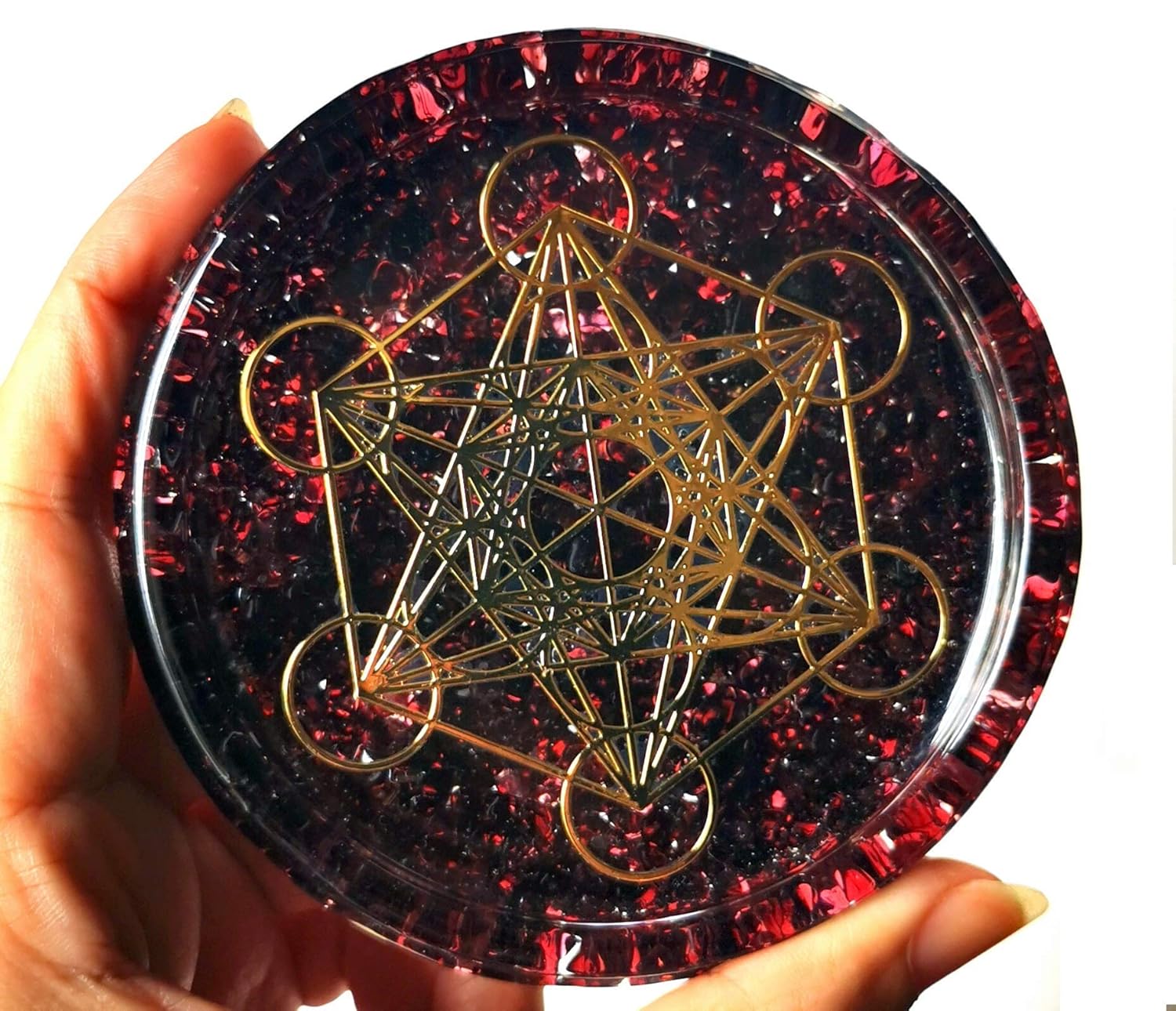 Large 4 in Garnet Crystals Metatron's Cube Coaster for Energy
