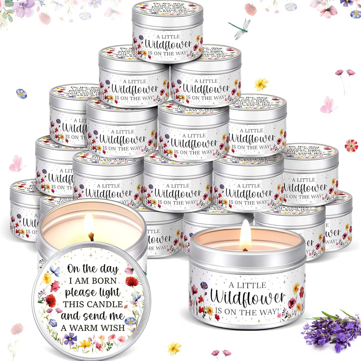 Lavender Scented Baby Shower Candles - 24 Pcs Party Favors