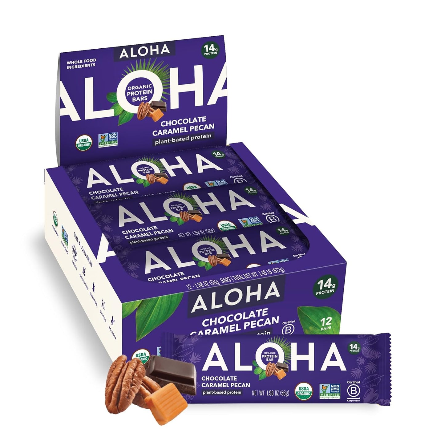 ALOHA Organic Plant Based Protein Bars - Chocolate Caramel Pecan