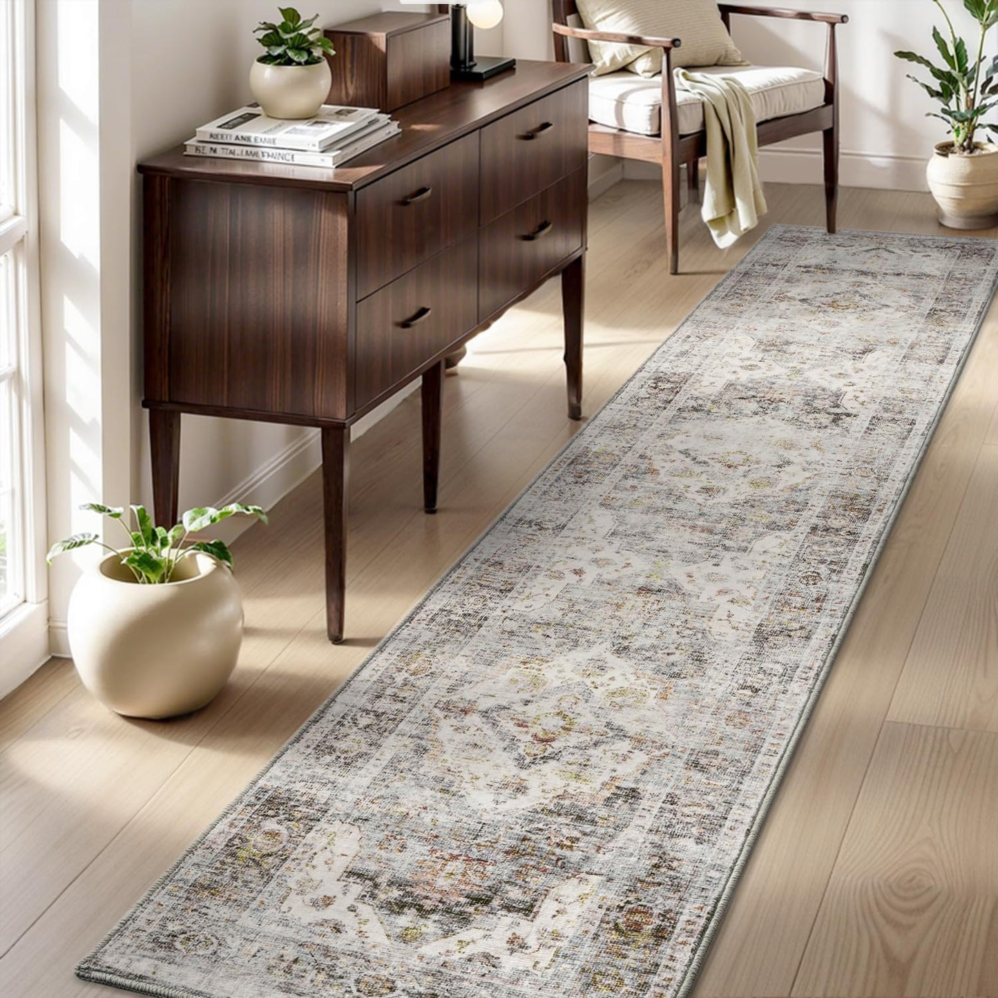 AMOAMI 2X10 Runner Rug - Soft Non Slip Vintage Hallway Rug