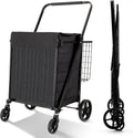 Folding Shopping Cart with Waterproof Liner and 360 Wheels - Large