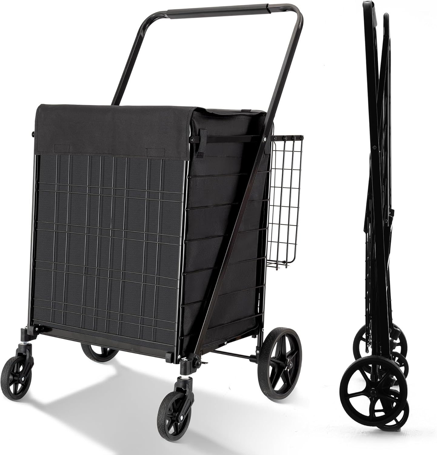 Folding Shopping Cart with Waterproof Liner and 400 Lb Capacity