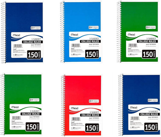 6-Pack Mead Spiral Notebook, College Rule, 6x9.5