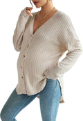 Maternity Button Down Nursing Top - Soft Rib Knit Long Sleeve