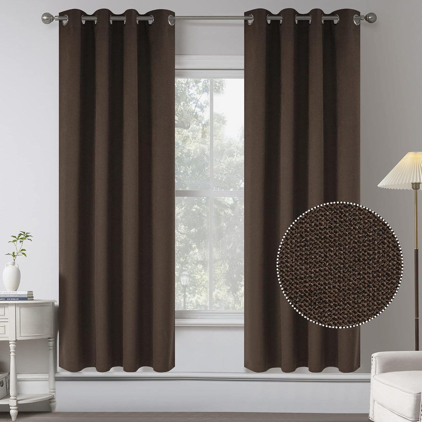 Coffee Brown Linen 100% Blackout Curtains for Bedroom - 63 in Long