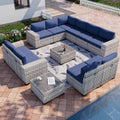Navy Blue 12-Piece Patio Wicker Sectional Sofa Set - Thick Cushions