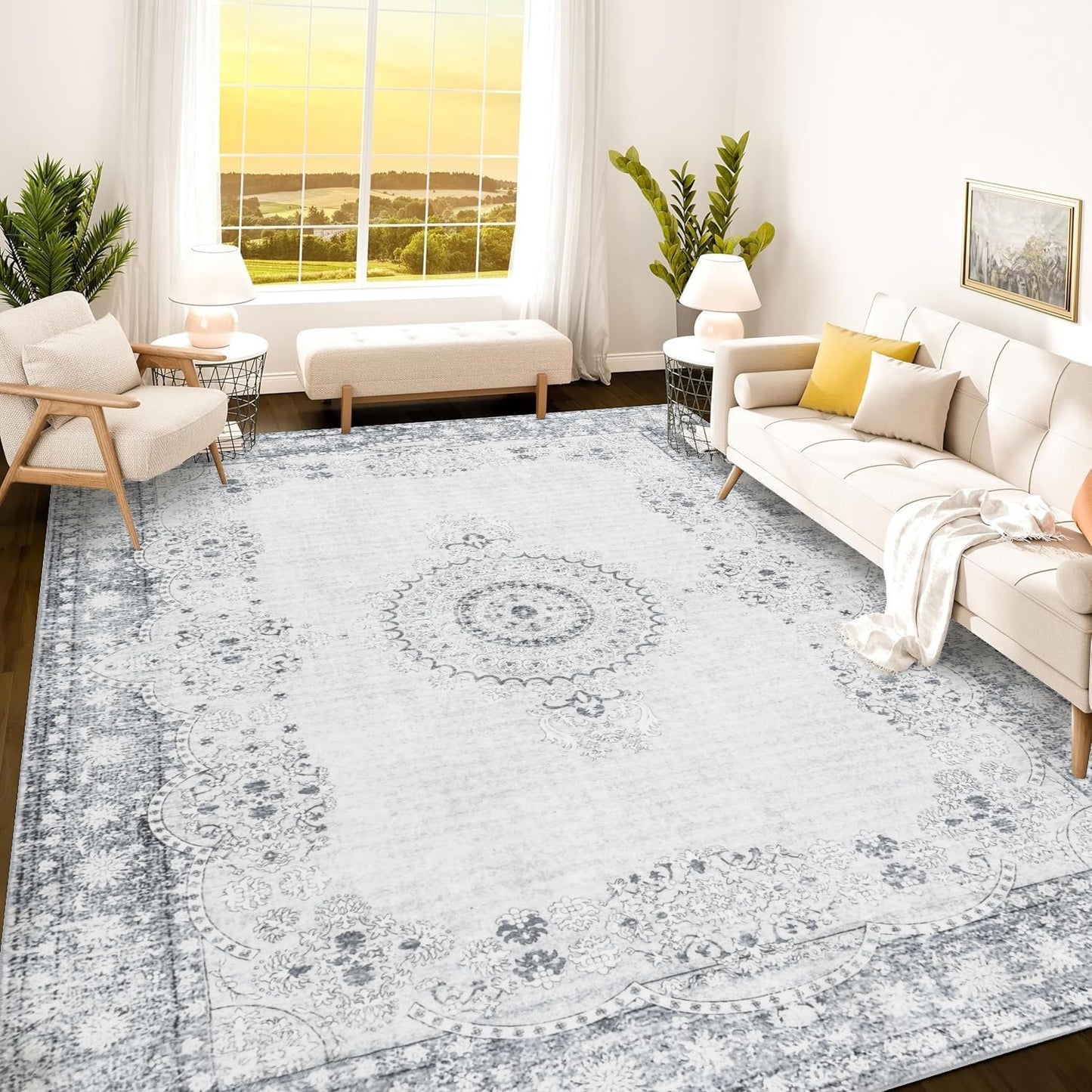 Istana 9x12 Area Rug - Stylish Grey/Gold Design for Living Room
