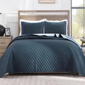 Navy Blue Reversible Full Queen Quilt Set 90x96 - Lightweight