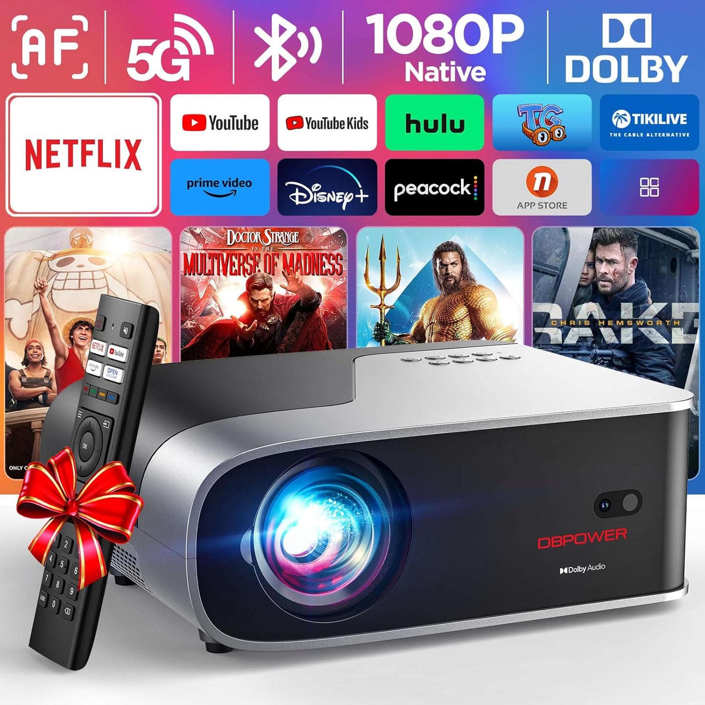 DBPOWER Smart Projector: Netflix, WiFi, Dolby Audio