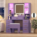 Purple Makeup Vanity Desk with Mirror & Lights - Modern Lighted Vanity