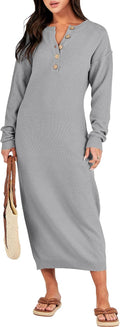 Stylish Women Long Sleeve V Neck Oversized Midi Sweater Dress