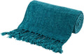 Teal Blue Throw Blanket for Couch Bed Sofa - Soft Chenille Throw