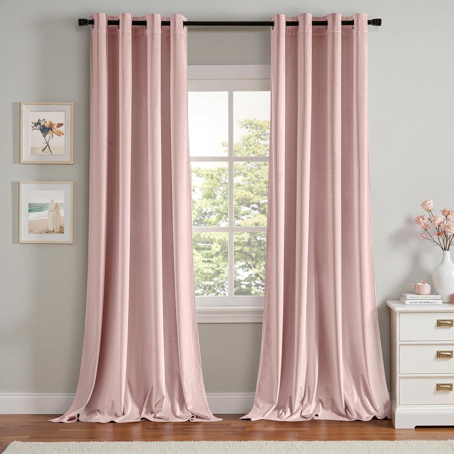 MIULEE Velvet Curtains Baby Pink Elegant Grommet Thermal Insulated