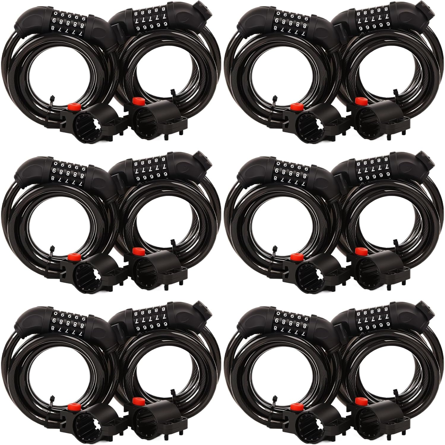 SEPOX 12Pcs Pack 6FT Extra Long Cable Combination Bike Locks