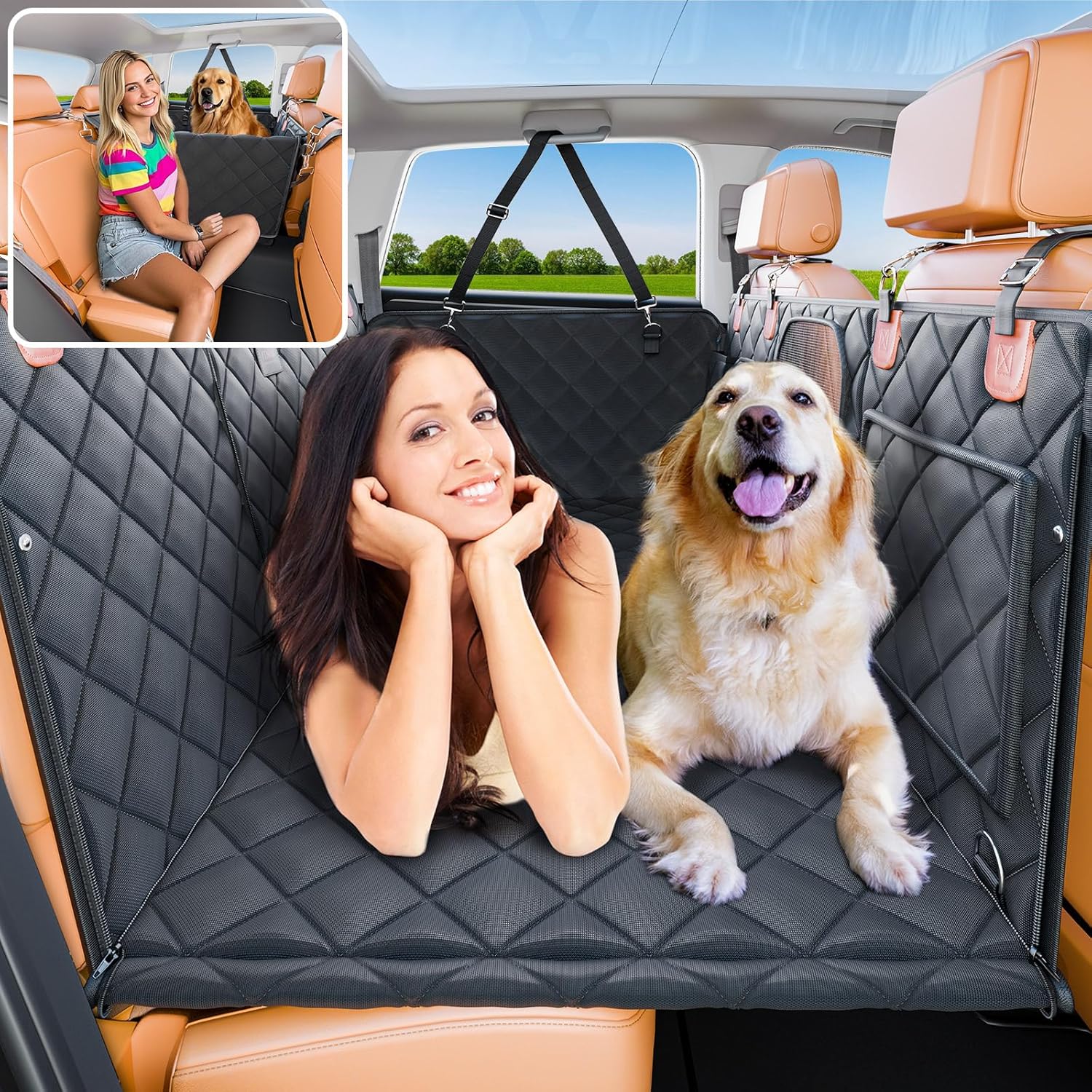 Convertible Back Seat Extender for Dogs - Waterproof Hammock XL