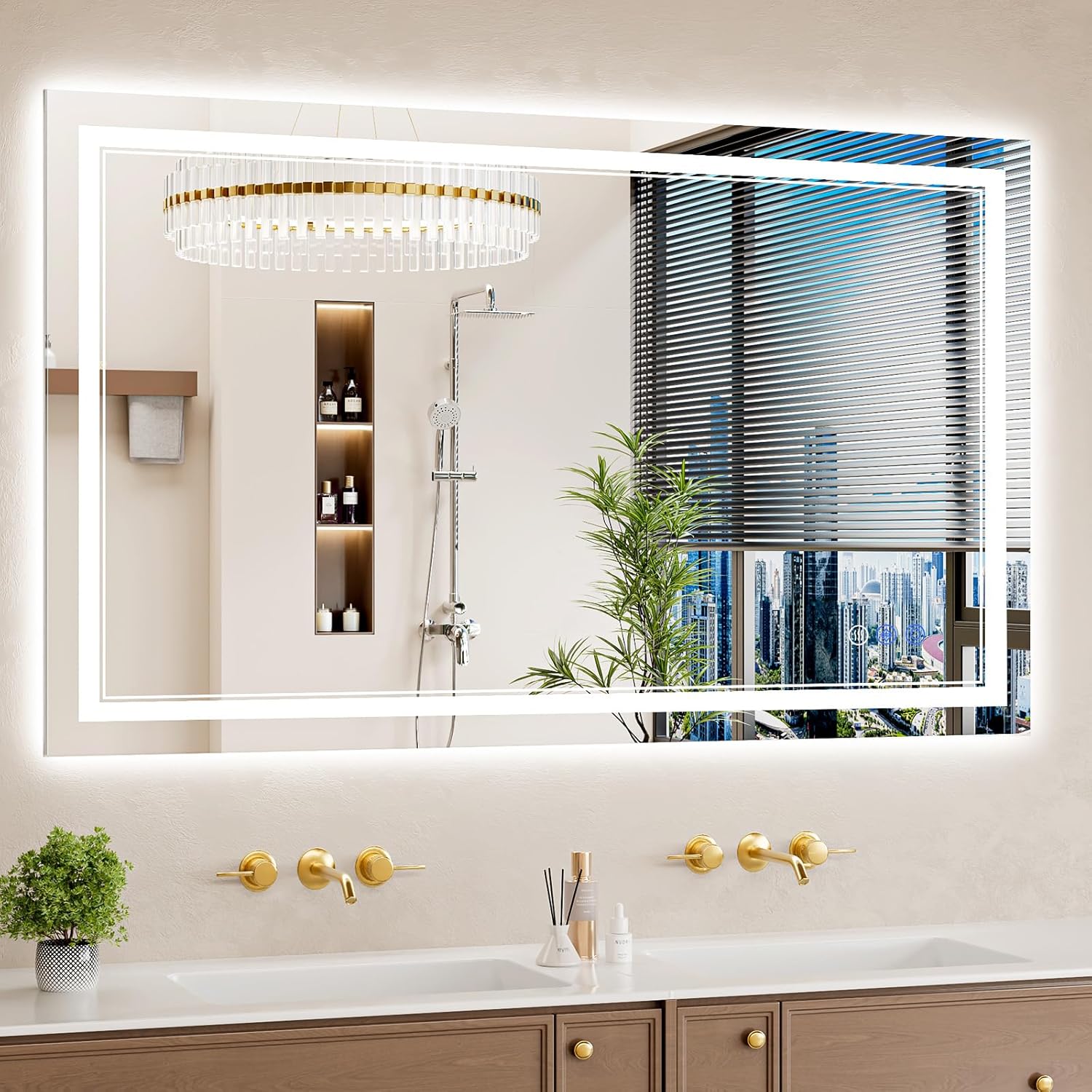 30x50 LED Bathroom Mirror with Lights, Anti-Fog, Dimmable