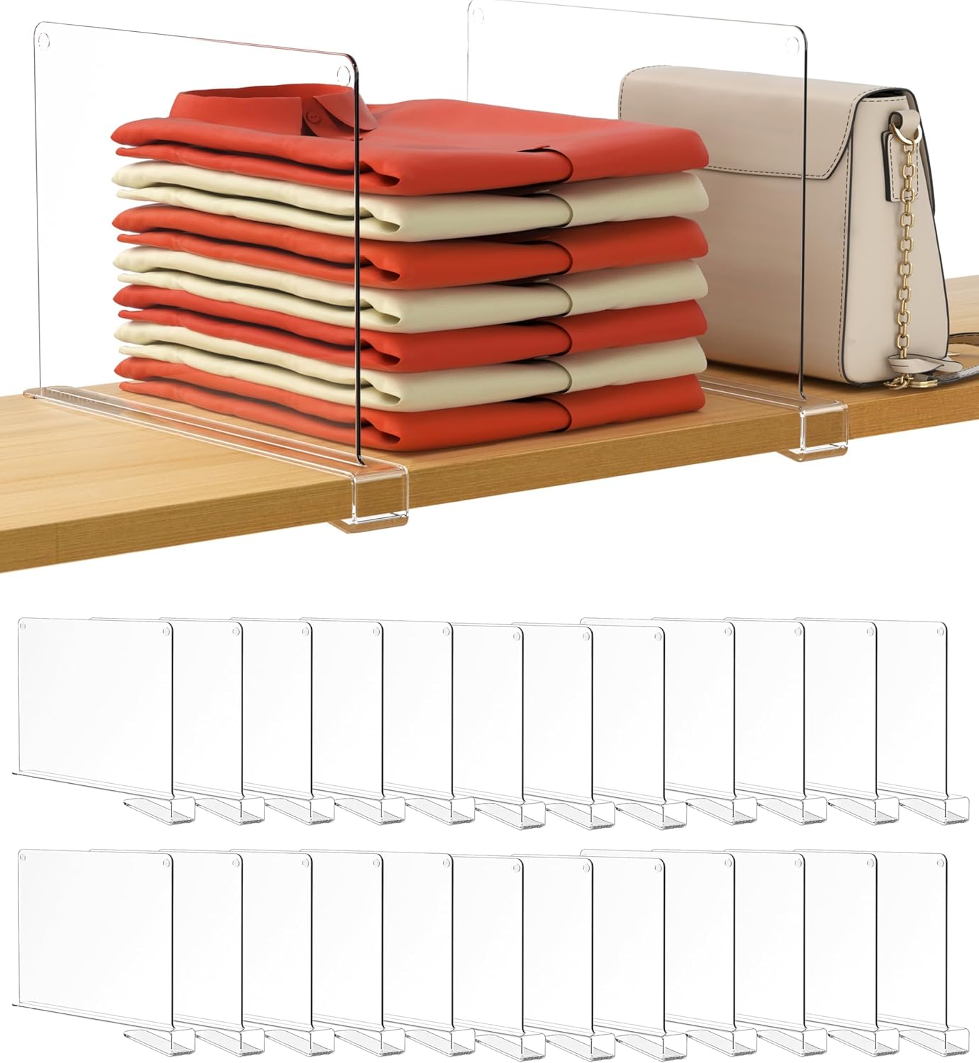 HBlife 24 Pack Clear Shelf Dividers for Closet Organization