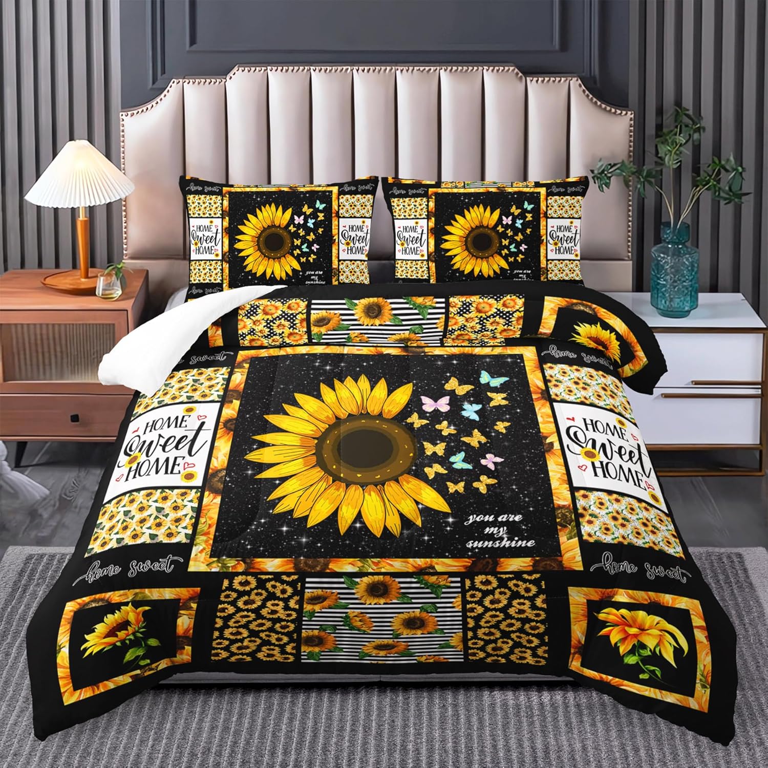 Sunflower Bedding Comforter Set for Full Size Beds - Boho Style