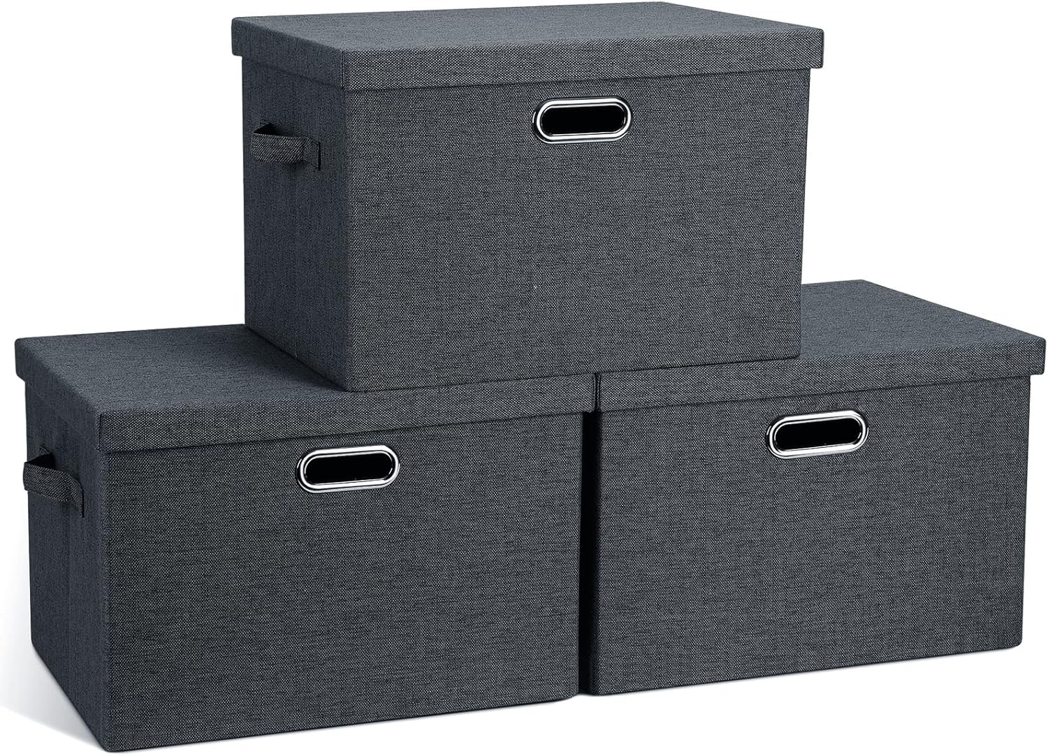 Large 17in Collapsible Storage Bins with Lids - 3 Pack Set