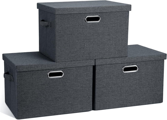 Large 17in Collapsible Storage Bins with Lids - 3 Pack Set