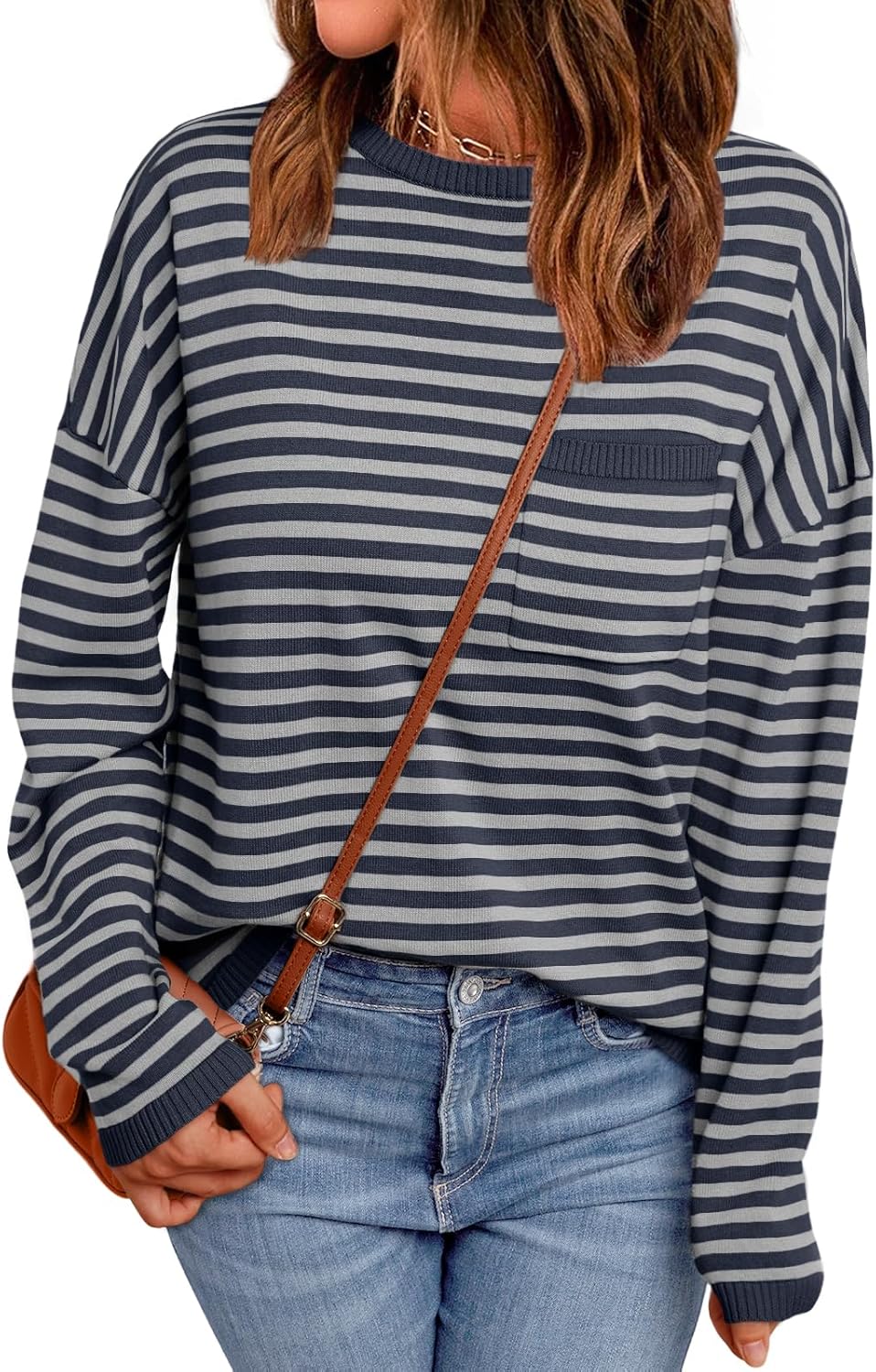 LILLUSORY Womens Striped Soft Knit Pullover Sweater for Style