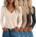 4 Pack Women's Long Sleeve V Neck T-Shirts - Loose Fit Basics