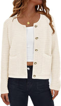 Women Knit Cardigan Sweater with Pockets - Chunky Open Front