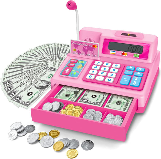 Calculator Cash Register Toy for Kids Age 3-8, 103 Pcs Set