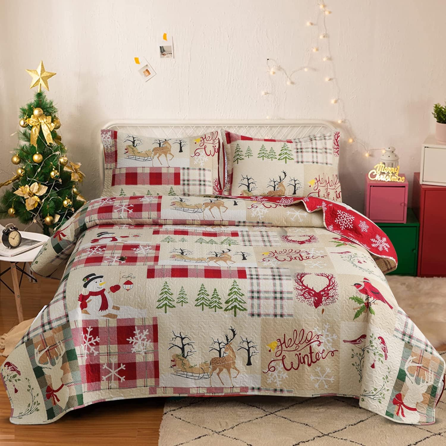 Hailea Christmas Collection Twin Quilt Set for Festive Decor