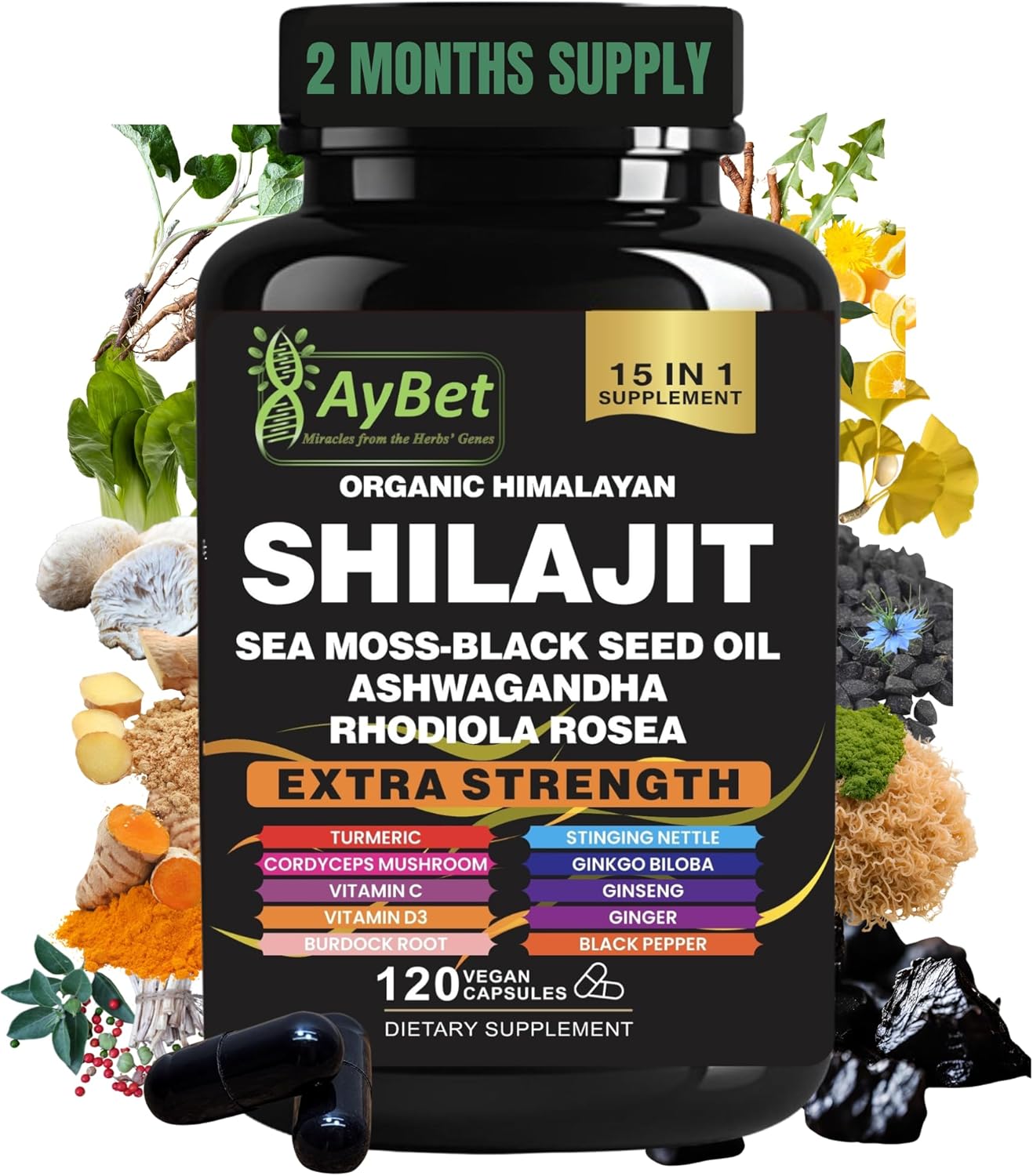 Organic Himalayan Shilajit Capsules for Men and Women - 120 Count