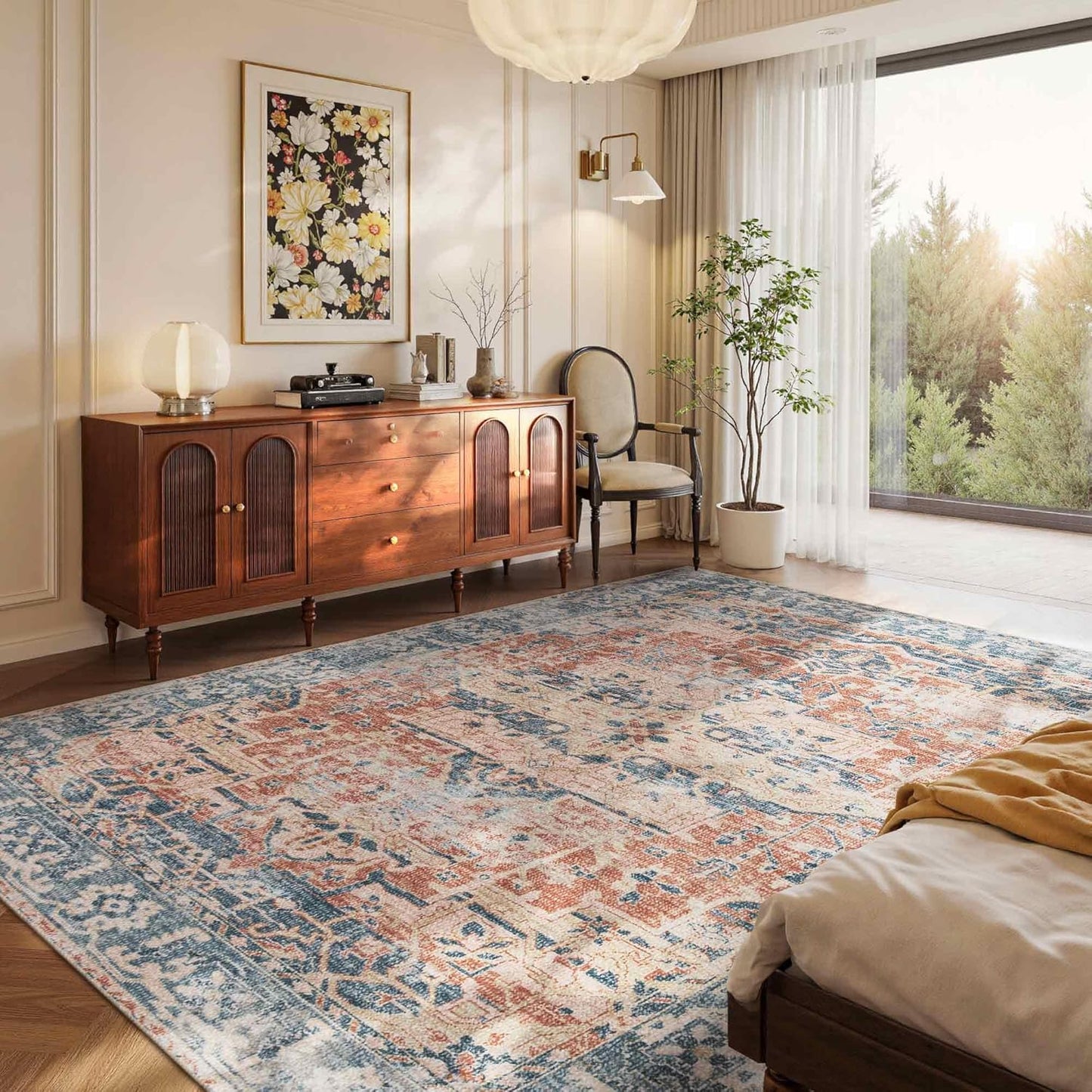 Vintage Boho Orange 5x7 Area Rug for Living Room & Bedroom