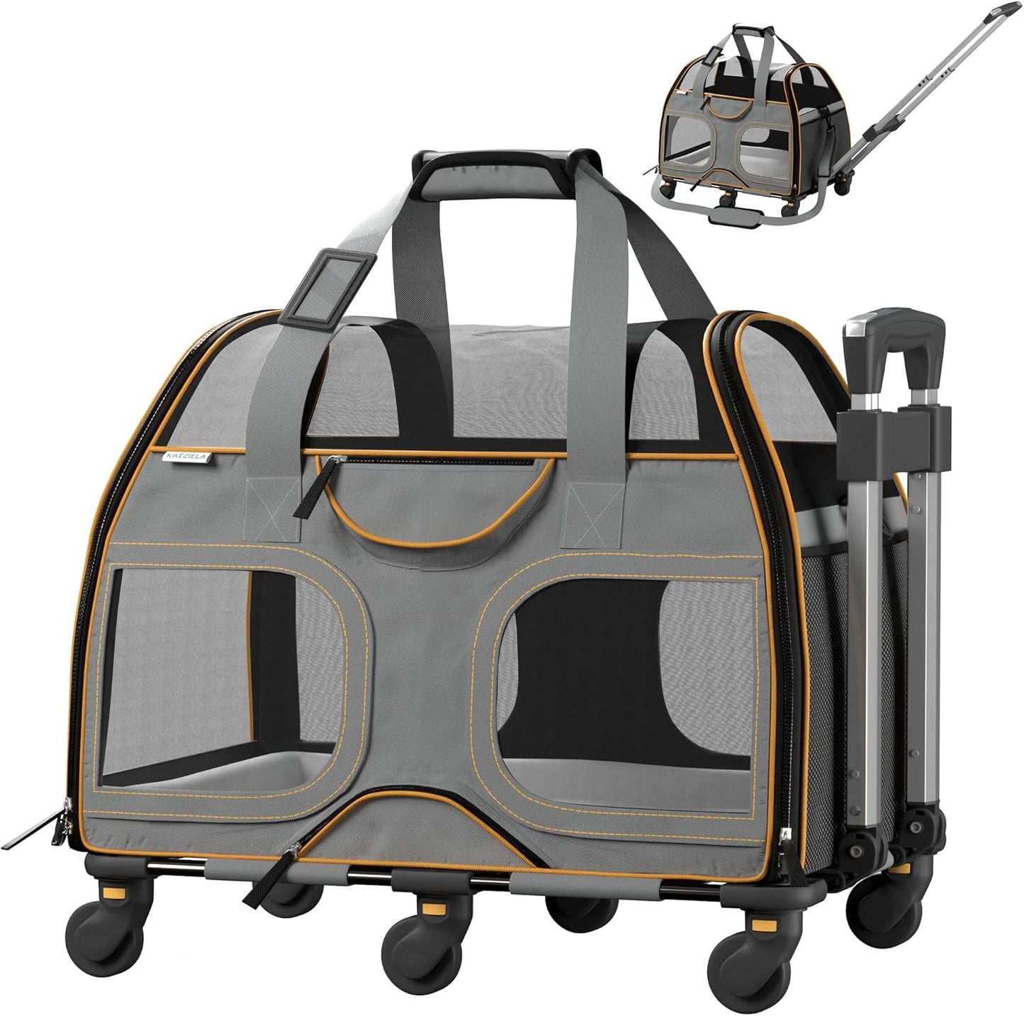 Katziela Rolling Pet Carrier for Small Dogs and Cats - TSA Approved