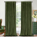 Dark Green Velvet Curtains 108 in Panels - Luxury Room Darkening