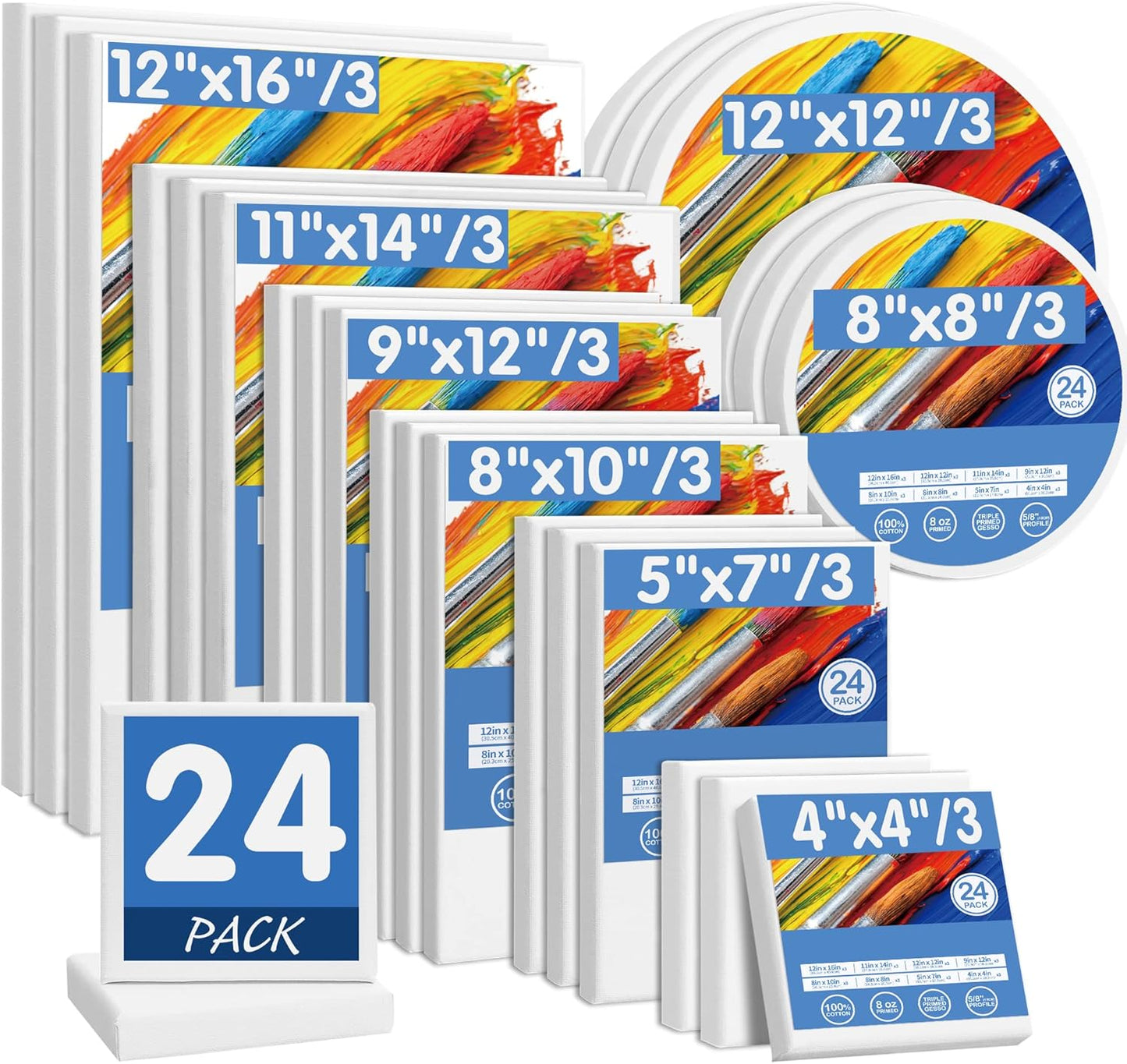 FIXSMITH 24 Pack Stretched Canvases for All Your Art Needs