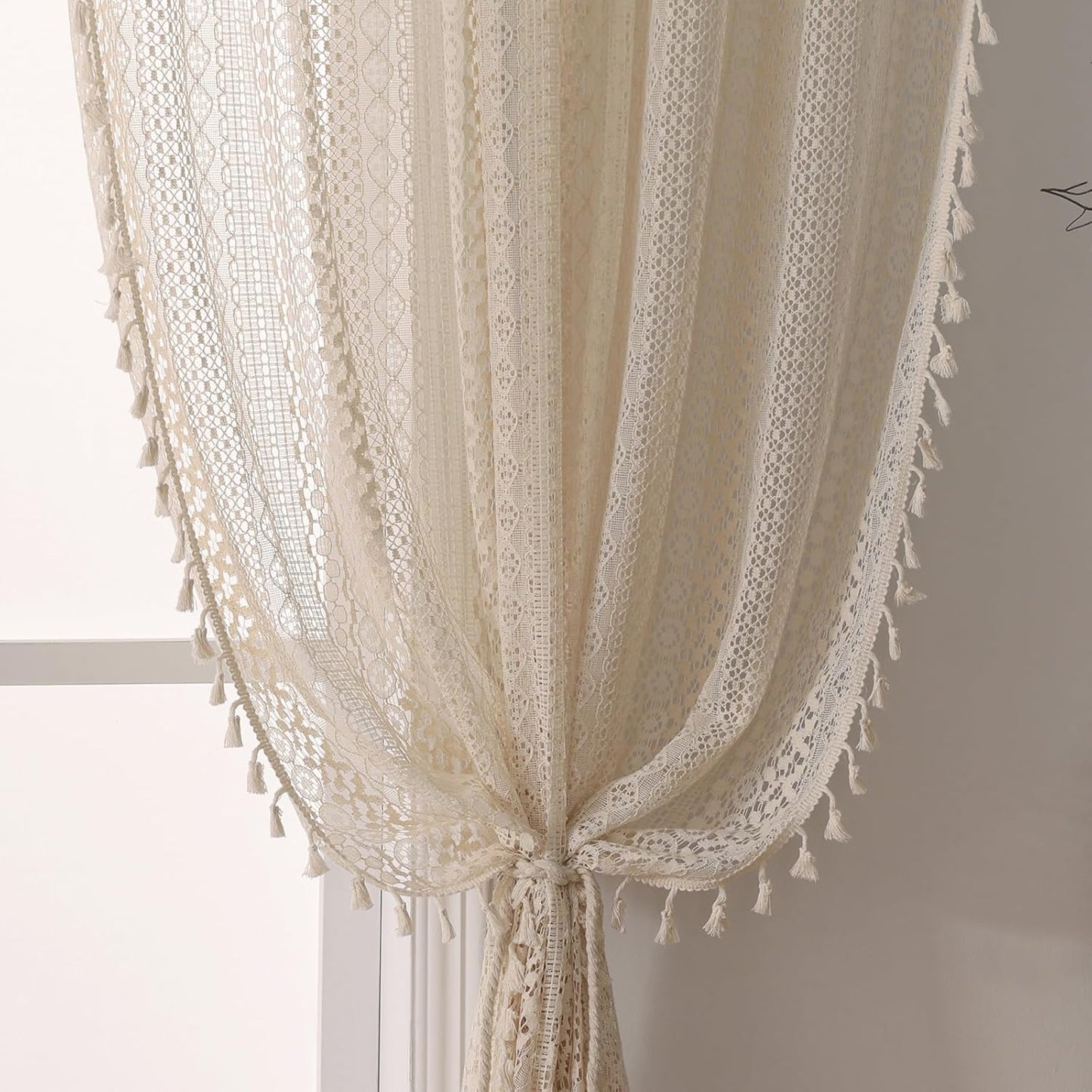 Cream Vintage Victorian Curtains for Boho Bedroom Decor