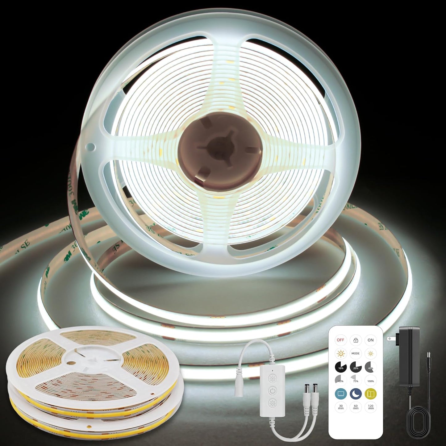 COB LED Strip Lights Dimmable 24V Remote Control 32.8FT