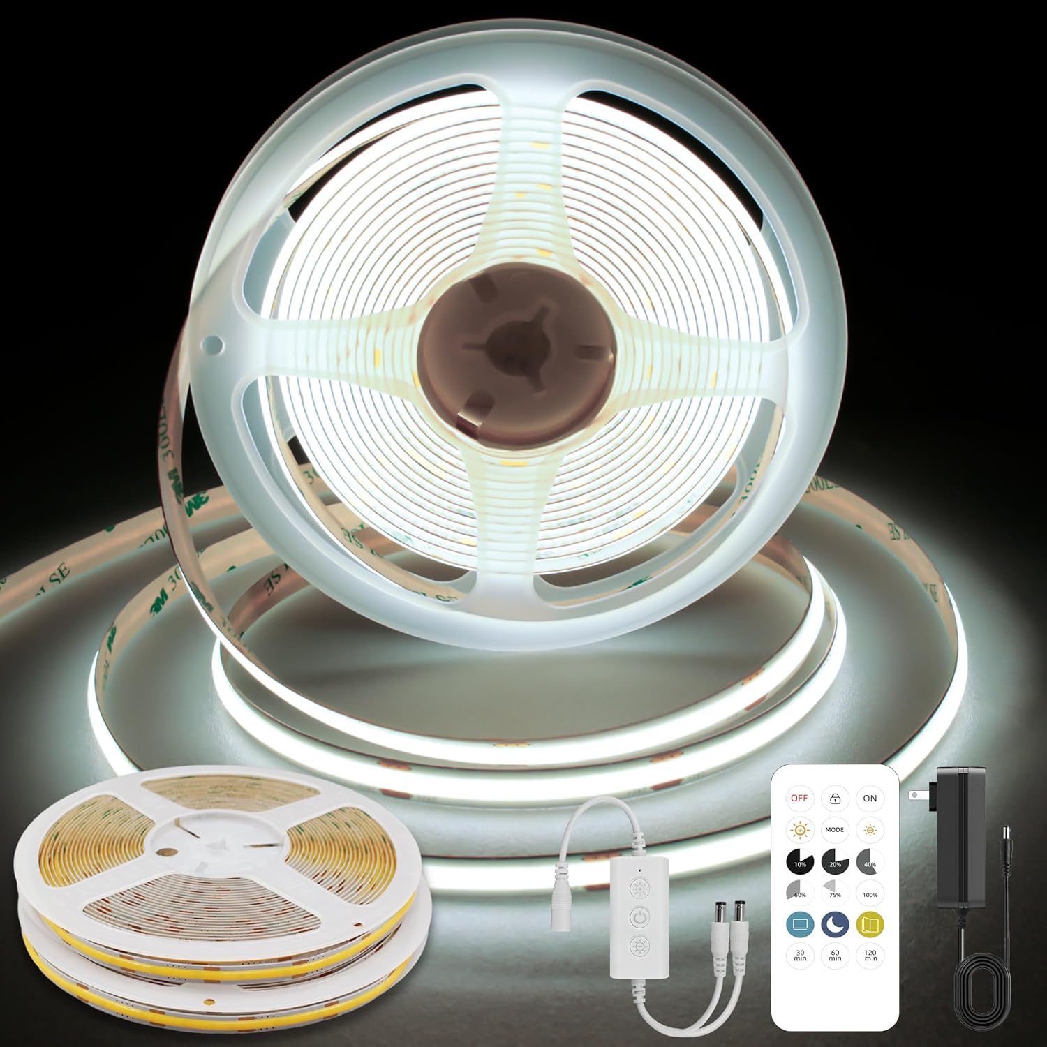 COB LED Strip Lights Dimmable 24V Remote Control 32.8FT