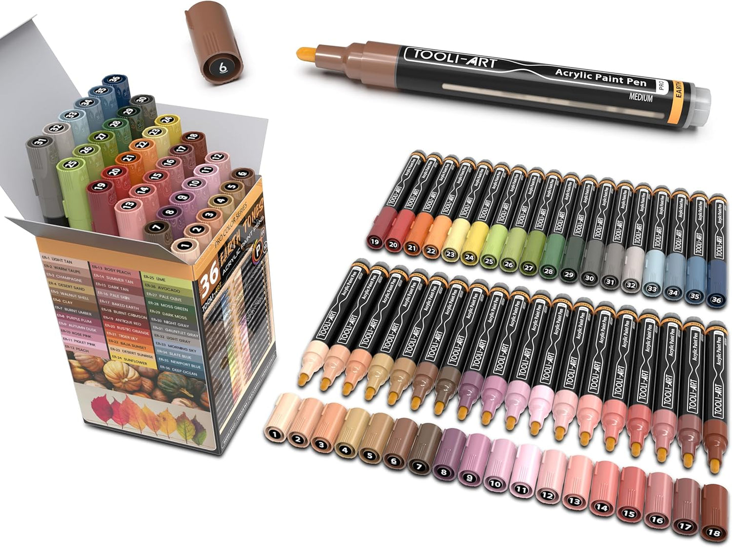 36 Acrylic Paint Pens for Skin and Earth Tones - Perfect for Art