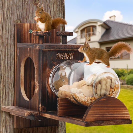Large Squirrel Feeders for Outside - Durable Wooden House