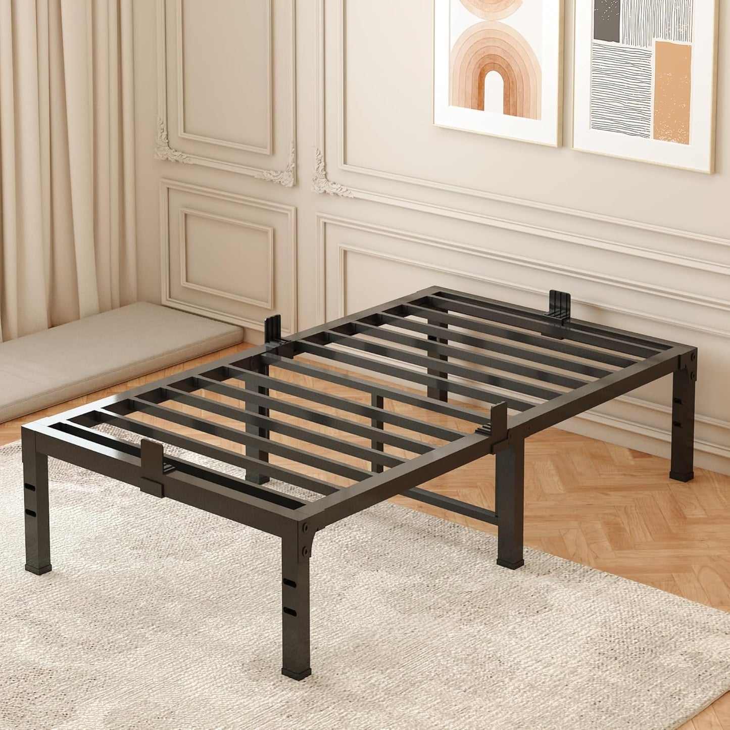 Heavy Duty Twin Bed Frame with Steel Slat Support for Comfort