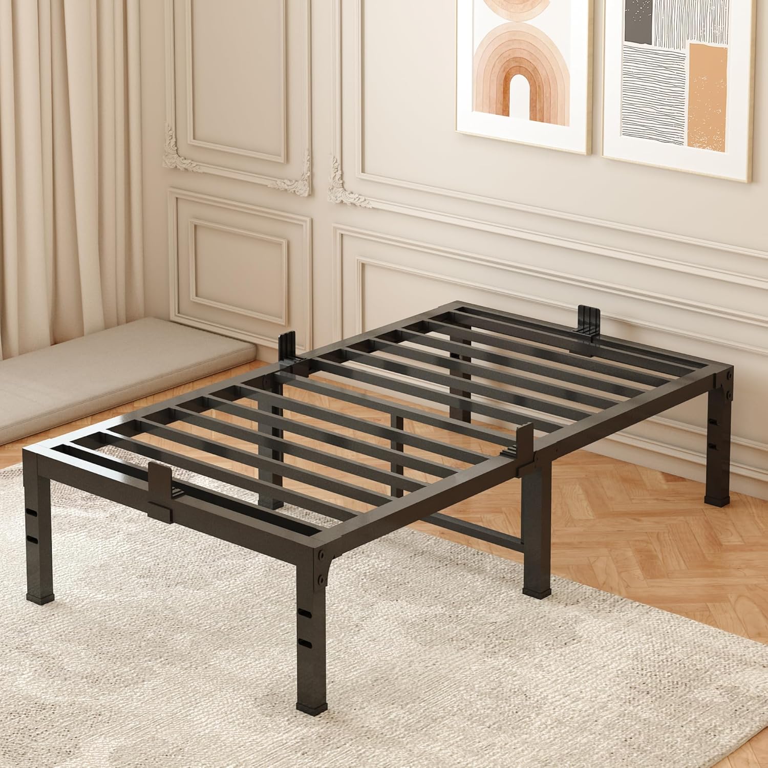 Heavy Duty Twin Bed Frame with Steel Slat Support for Comfort