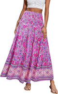 Summer Maxi Skirt Floral High Waist A Line - Flowy Boho Beach Style