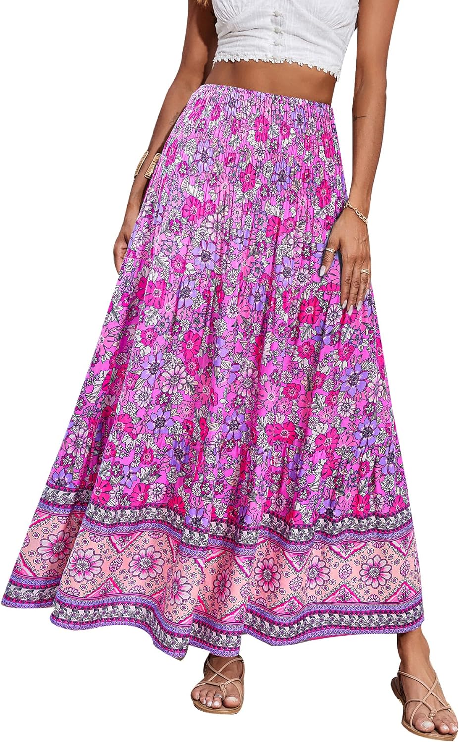 CFLONGE Summer Maxi Skirts for Women - Trendy Floral Beach Style