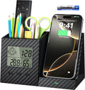 Desk Pen Holder Organizer with Wireless Charger and Thermometer